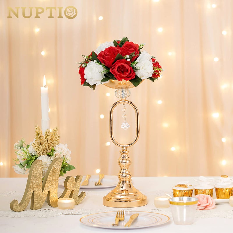 NUPTIO Flower Centerpieces for Wedding Tables: Red & White Artificial Flower Ball Arrangement for Christmas Thanksgiving Party - 2 Pcs Fake Floral Rose for Bridal Shower Decor - Image 4